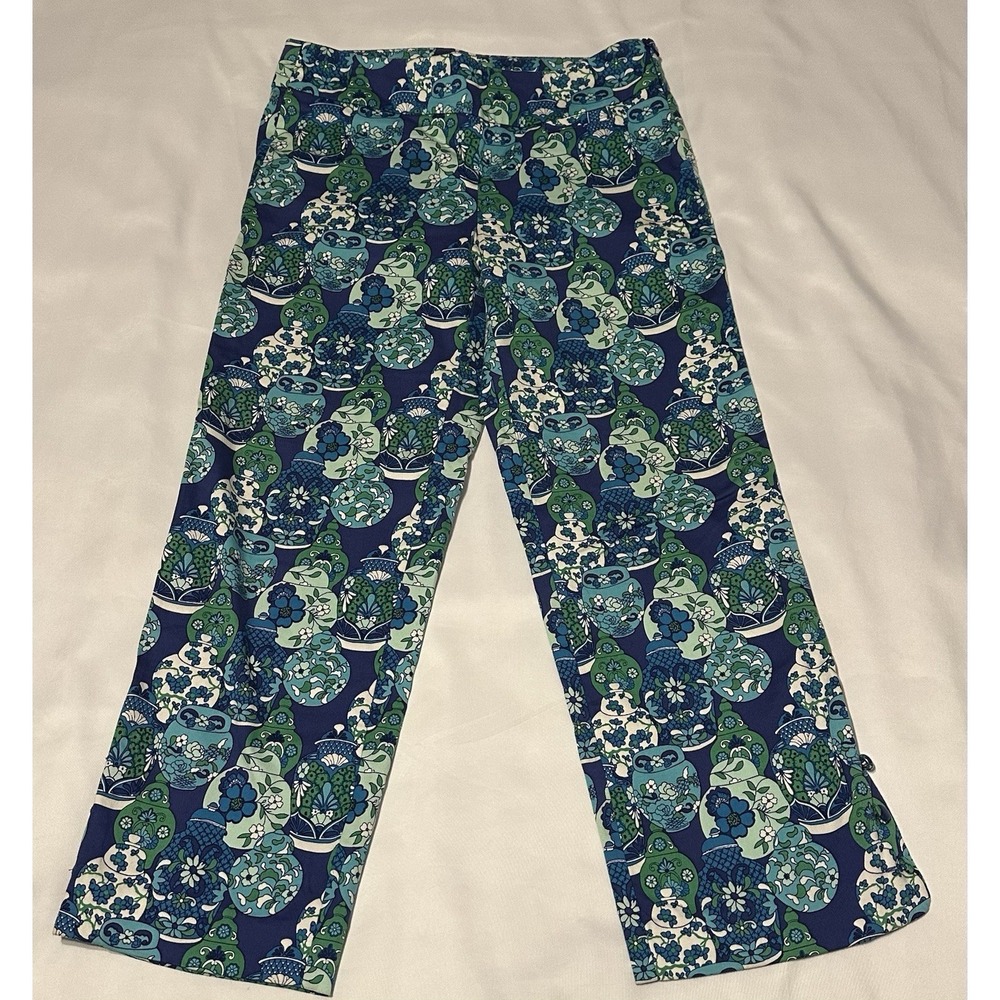 Lilly Pulitzer Palm Beach Fit Pants Womens 2 Blue Green Print‎ Capri Stretch